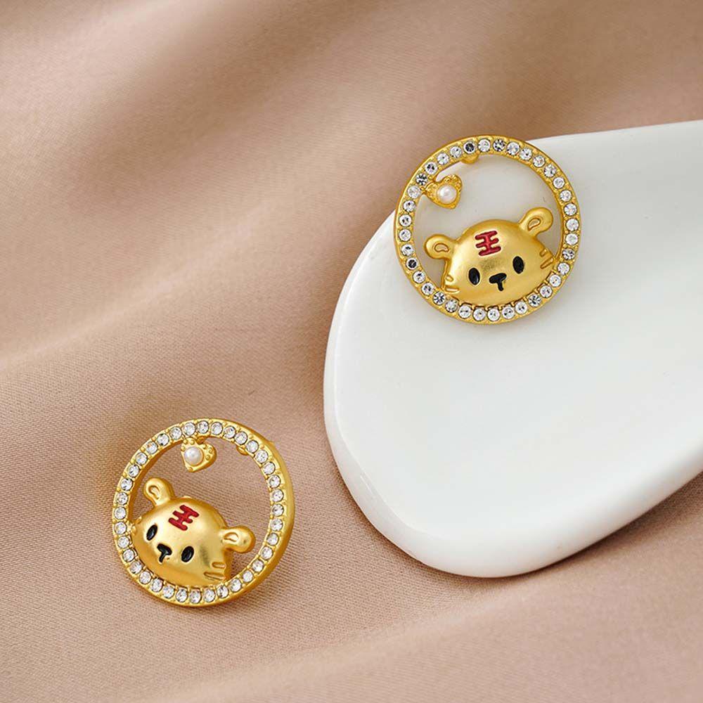 Khuyên Tai Hình Con Hổ Thiết Kế Đục Lỗ Cá Tính Thời Trang Cho Nữ|Khuyên Tai Hợp Kim Phong Cách Trung Hoa