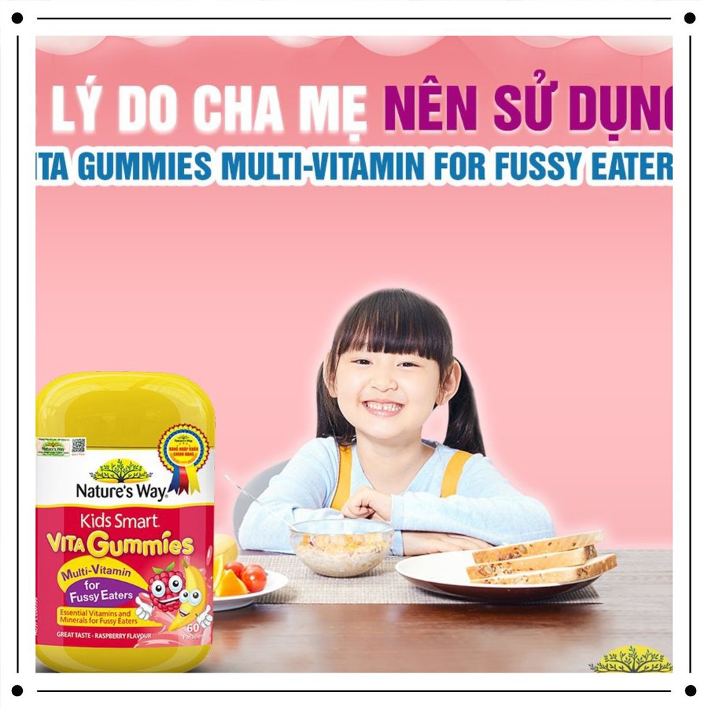 Kẹo dẻo nhai Nature's Way Kids Smart VITA Gummies Multi-Vitamin + Vegies 60 viên - Bổ Sung Vitamin Tổng Hợp Và chất xơ