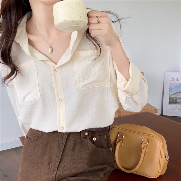 Áo sơ mi nữ Tay dài Form rộng Ulzzang Hàn Quốc Sơ mi trơn nữ Dài tay Thời trang