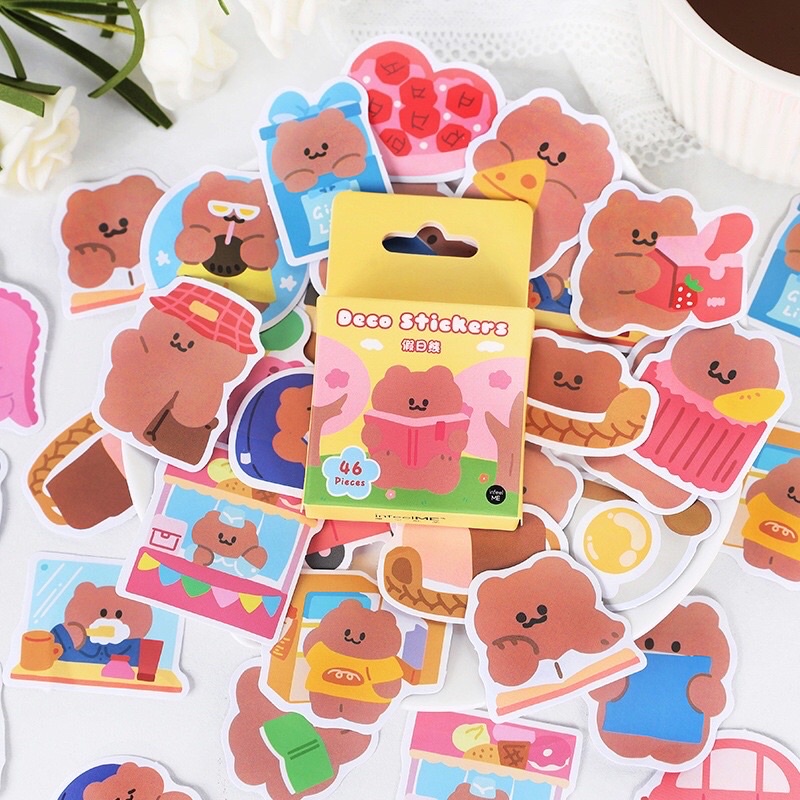 Sticker hình dán gấu dễ thương nhiều màu