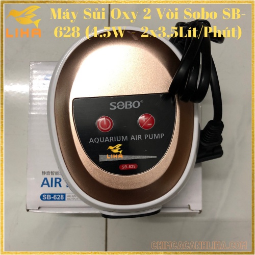 Máy Sủi Oxy 2 Vòi Sobo SB- 628 (4.5W - 2x3.5Lít/Phút) - Máy Oxy Không Ồn Cho Hồ Cá