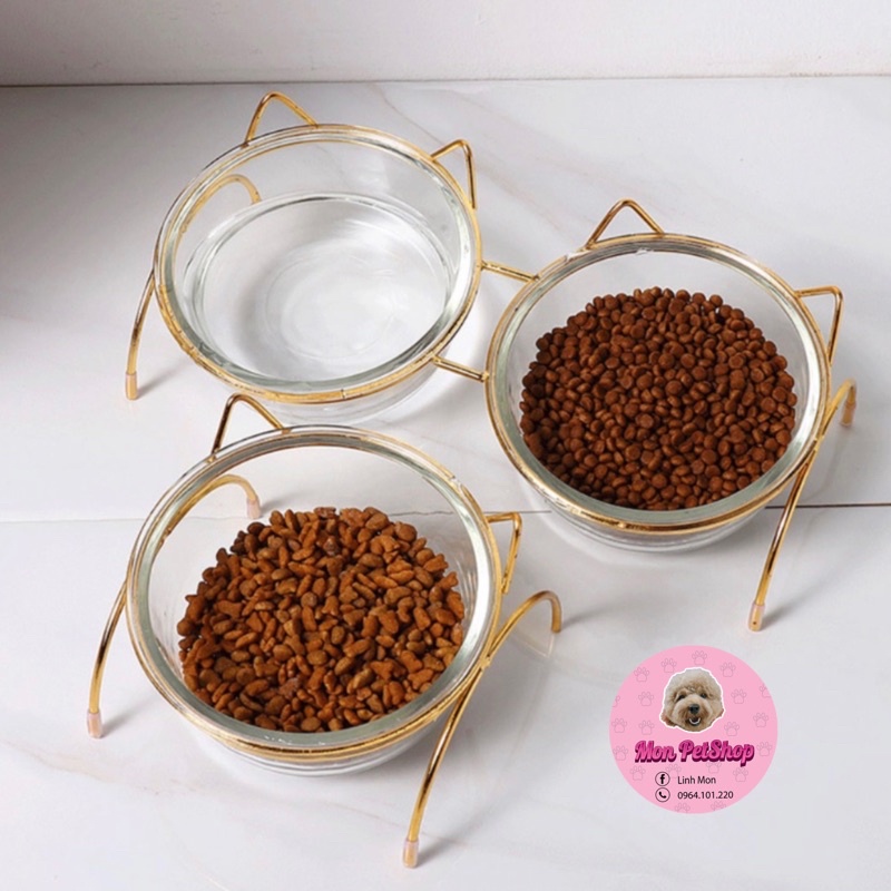 Bát ăn chống gù thuỷ tinh cao cấp cho thú cưng