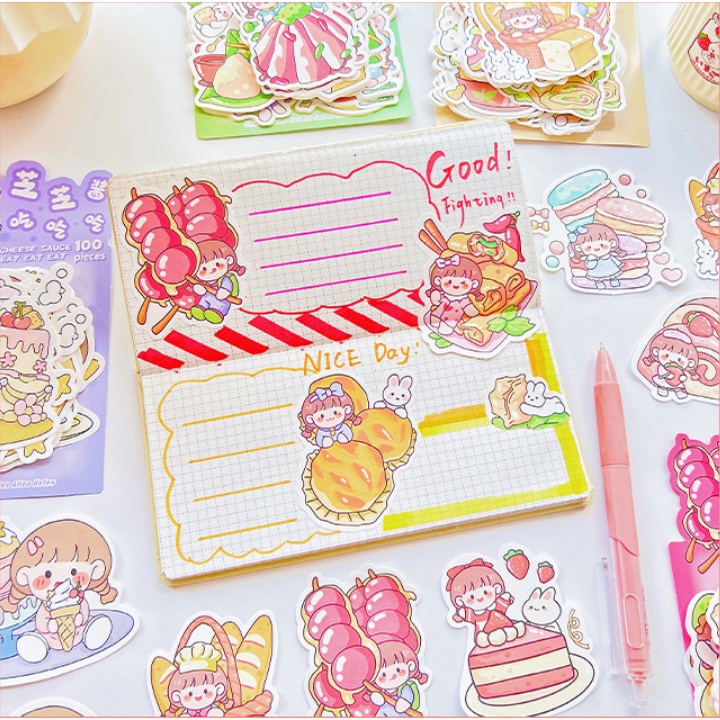 Set 100 tờ giấy dán/ giấy ghi chú hoạt hình KHÔNG KEO DÍNH