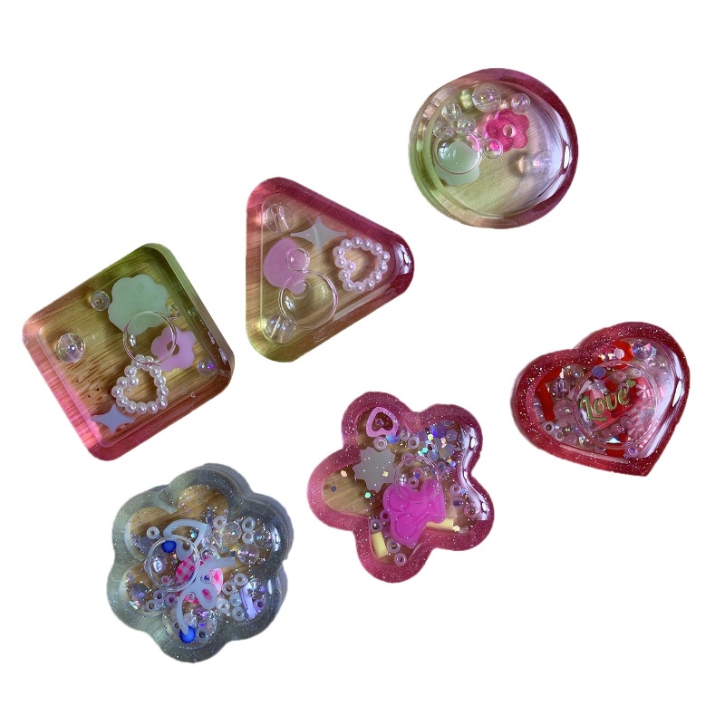 Khuôn Silicone Làm Móc Khóa Hình Tròn / Tam Giác / Ngôi Sao Phối Kim Tuyến Nước DIY