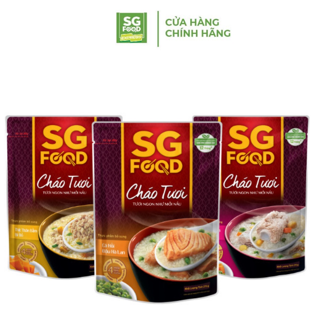 Lốc 31 - Cháo Tươi Sài Gòn Food 240g (Thịt Bằm, Sườn Non, Cá Hồi)