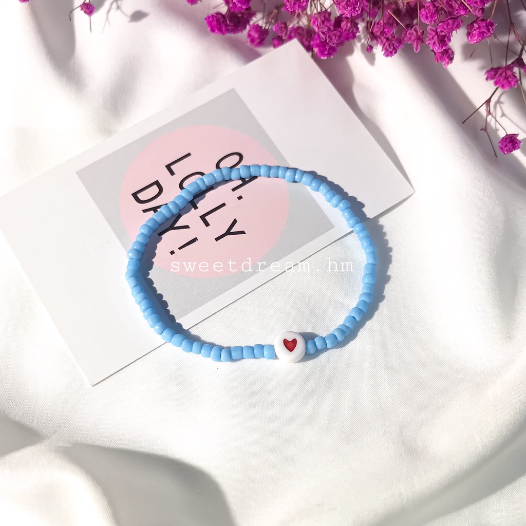 Vòng tay hạt cườm nhiều màu mix trái tim, vòng tay handmade xinh xắn