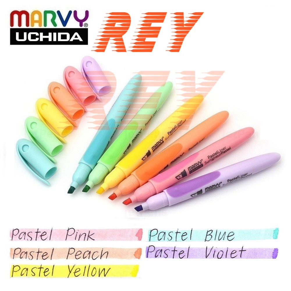 Bộ 6 bút đánh dấu 6 màu pastel , bút dạ quang Marvy 8000-6P - Pastel Liner