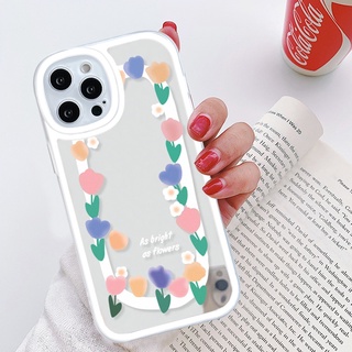 Ốp điện thoại iphone gương cạnh vuông hoa tulip white 6-6plus-7-7plus-8-8plus-x-xr-xs-11-12-13-pro-max-plus-promax