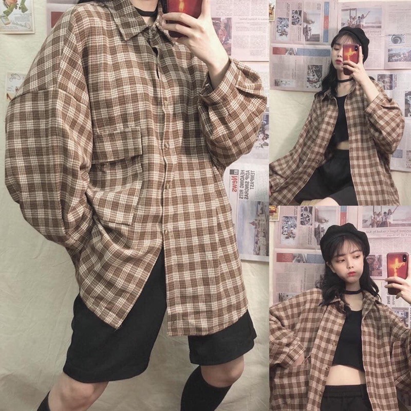 áo sơ mi kẻ nắp UZZULANG⚡️FREESHIP EXTRA⚡️