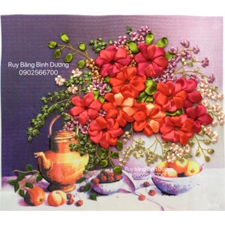 Tranh thêu ruy băng 55x55cm