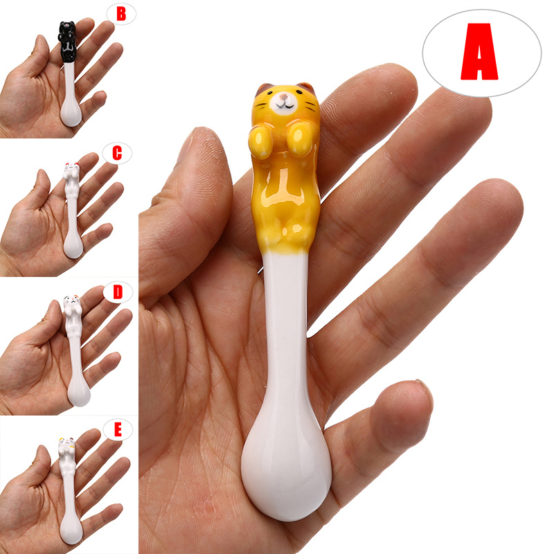 Muỗng cà phê phối hình mèo bằng gốm dễ thương tùy chọn màu sắc