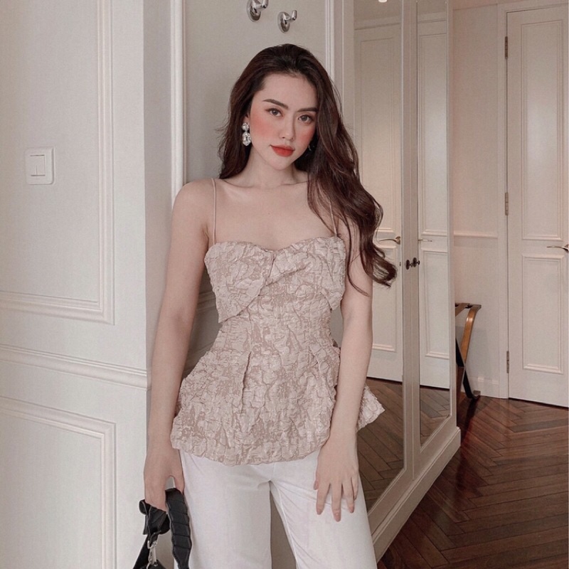 (ẢNH THẬT) Áo peplum 2 dây nơ to xoắn ngực có 3 màu có size