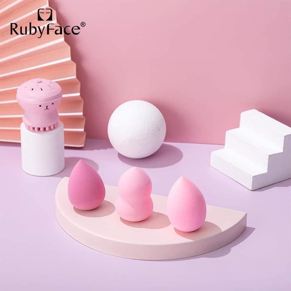 Set 3 bông mút trang điểm kèm 1 rửa mặt bạch tuộc Ruby Face