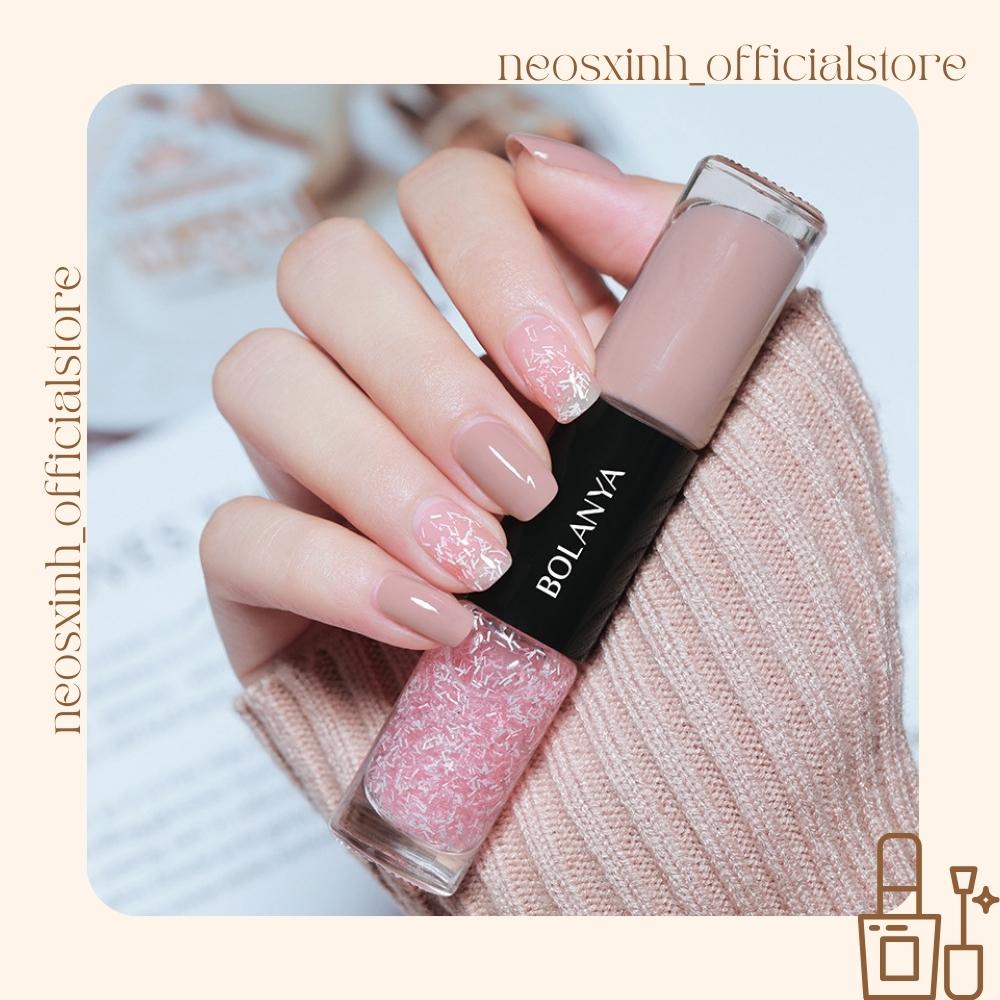 Sơn Móng Tay 2 Màu Bolanya Màu Nude Đen Trắng Trong Suốt Kim Tuyến Pastel Tím - Neosxinh Nails