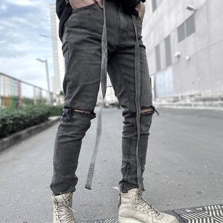 Quần jean nam streetwear cao cấp FNOS Z6 màu xám rách gối form slimfit có zip jean co giãn