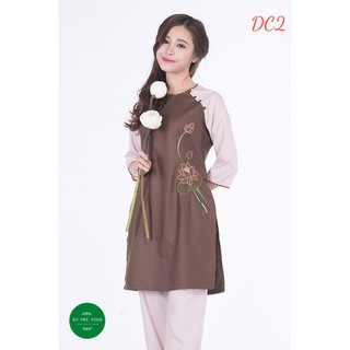 [Mã DC2] Áo dài pháp phục - Áo dài đi chùa tay phối Nâu