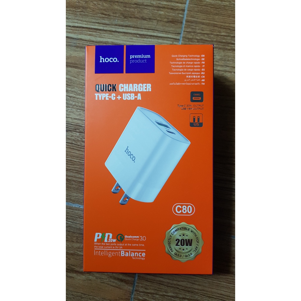 Củ Sạc Nhanh 20w C80 Chống Cháy Nổ - Cốc Sạc Nhanh 2 Cổng USB và Type C
