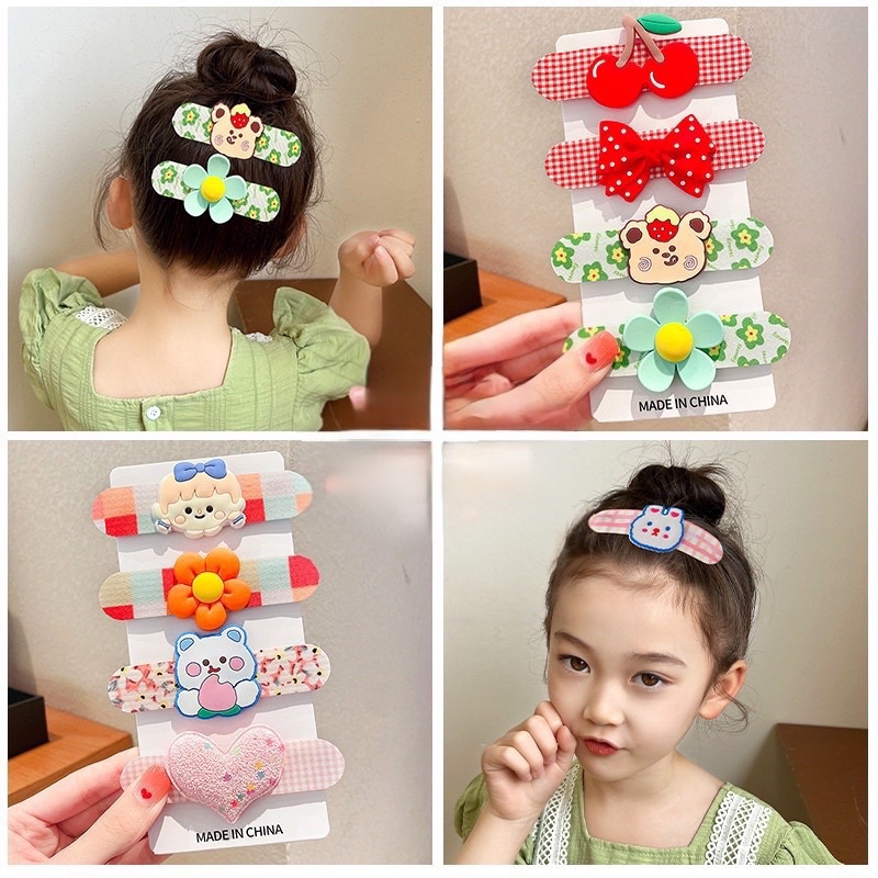 Bộ  3 Kẹp Tóc Kiểu Dán Họa Tiết Hoạt Hình Phong Cách Hàn Quốc Dễ Thương Cho Bé Gái