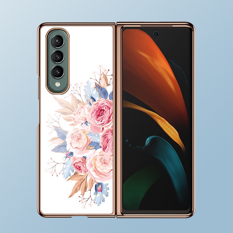 Ốp Điện Thoại Kính Cường Lực Họa Tiết Hoa Sang Trọng Cho Samsung Galaxy Z Fold 3 Z Fold 2 Z Fold 3