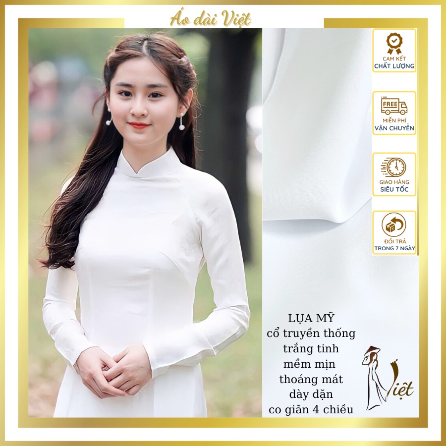 Áo dài trắng nữ học sinh đi học cấp 3 lụa mỹ trắng tinh chụp hình kỷ yếu may sẵn truyền thống cao cấp