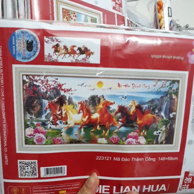 Tranh thêu chữ thập 3d mã đáo thành công 223121