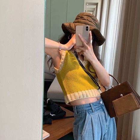 Xiaozhainv Áo Croptop Dệt Kim Không Tay Kẻ Sọc Kiểu Hàn Quốc Thời Trang Dành Cho Nữ