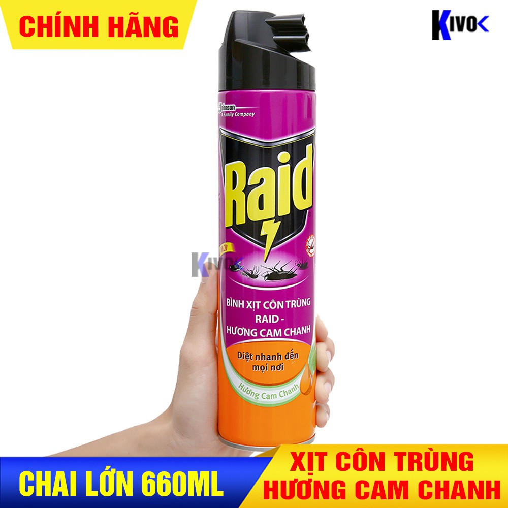 Bình Xịt Côn Trùng Raid HƯƠNG CAM CHANH- Chai Xịt Muỗi, Xịt Côn Trùng CHAI LỚN 600ML- Bình Xịt Muỗi, Xịt Gián,... - Kivo