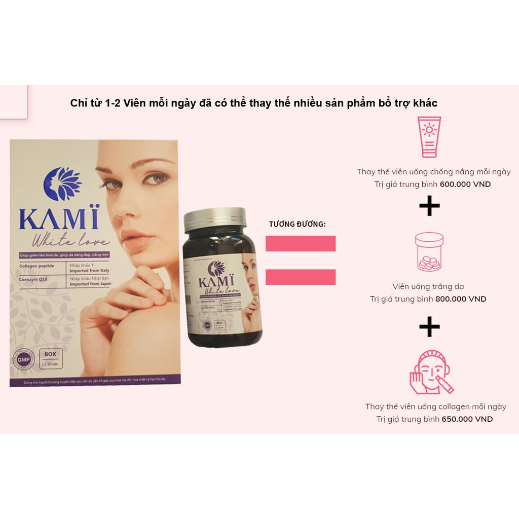 [Hồi Xuân] Bổ Sung Collagen Thủy Phân KAMI WHITE LOVE 50 viên Collagen Nhập Khẩu Ý - Yoko Pharma | BigBuy360 - bigbuy360.vn