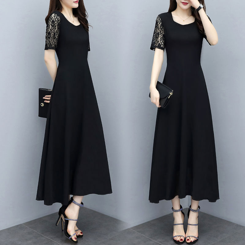 Large-size summer 2021 new lace dress loose cover belly reduce age and thin women's temperament fat mm mid-length skirt | BigBuy360 - bigbuy360.vn
