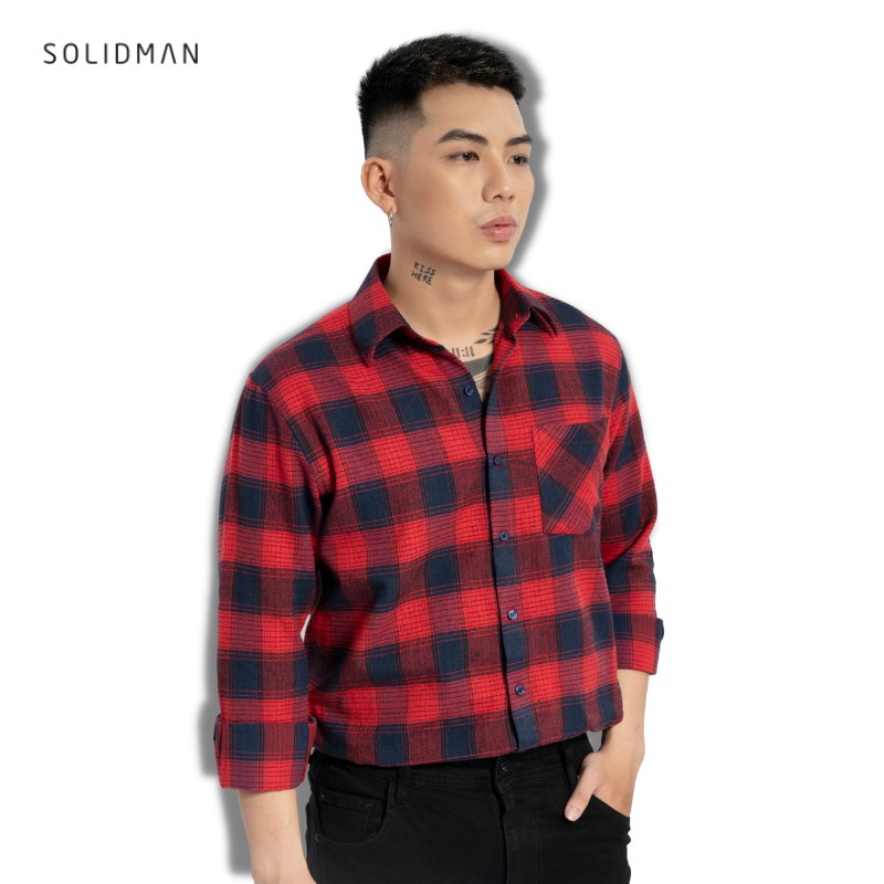 Áo sơ mi caro tay dài cho nam từ thương hiệu Solidman vải cotton khá dày có thể mặc như áo khoác ngoài