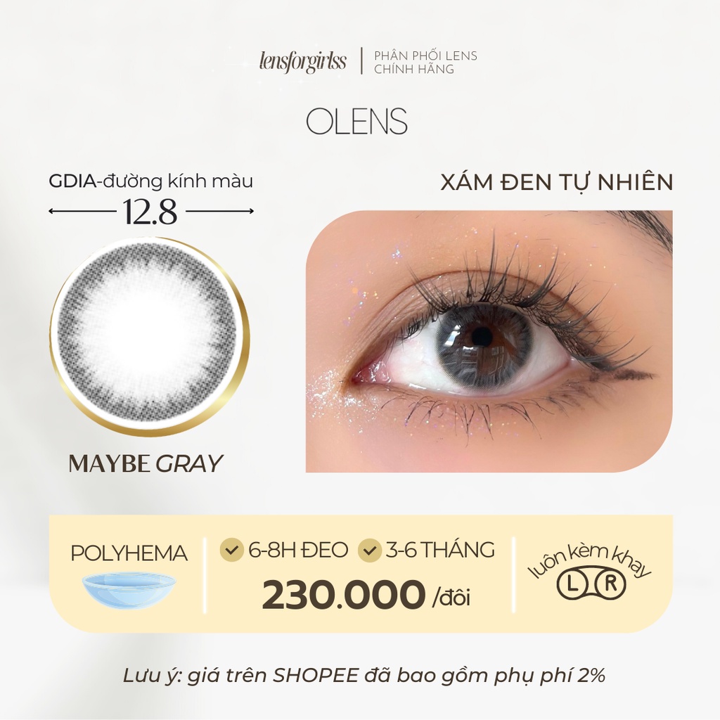 Kính áp tròng xám đen Maybe Gray chính hãng Olens | HSD 3-6 tháng | Lens cận