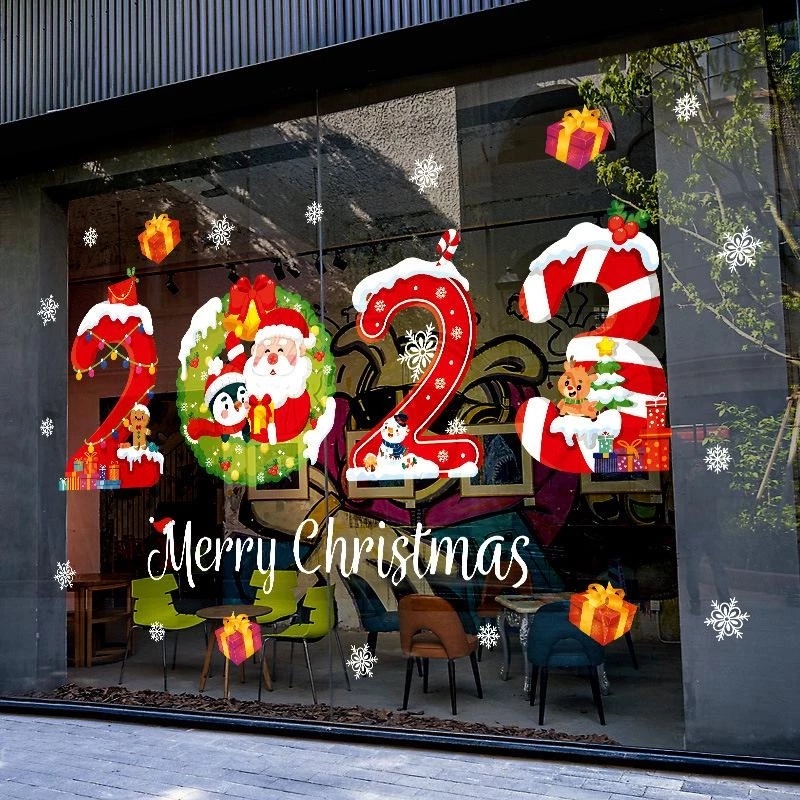 Miếng Dán Cửa Kính Bằng PVC Họa Tiết Giáng Sinh / Ông Già Noel / Hoa Tuyết Trang Trí Nhà Cửa