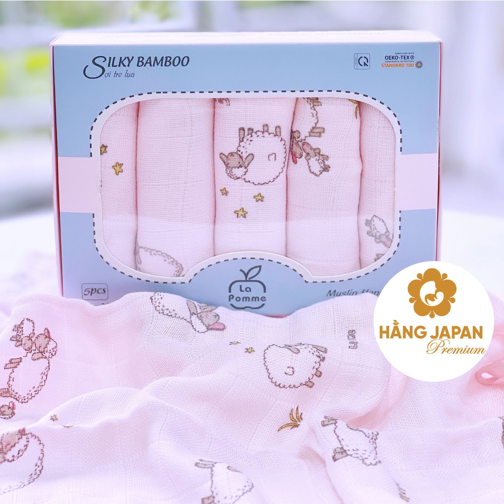 Khăn sữa sợi tre cao cấp Lapome cho bé 30*30 (Set 5 khăn)