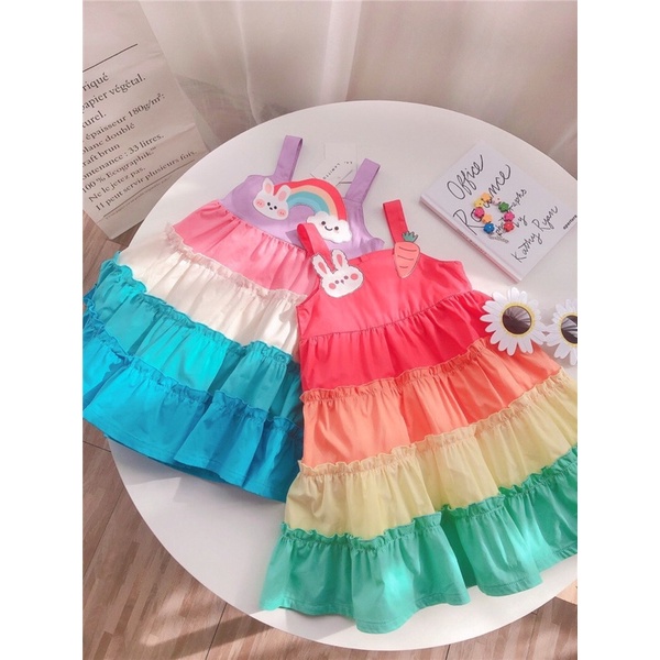 Váy 7 sắc cầu vồng   cho bé mẫu hot nhất( kèm ảnh thật )