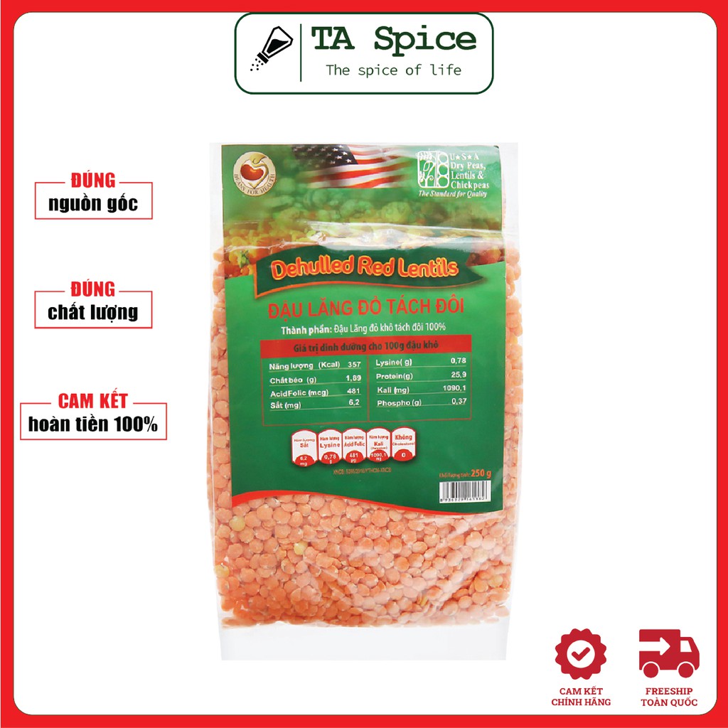 Đậu Lăng Đỏ Hữu Cơ - NON GMO, không Gluten, không Cholesterol – Nhập khẩu Mỹ - 250gr - Organic Red Letils