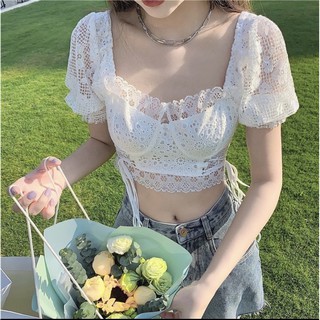 Áo Kiểu Ren Phối Lưới Phong Cách Ulzzang, [ADORABLE], Top Ren Lưới Dây Kéo Hot Trend 2021 Ảnh Thật