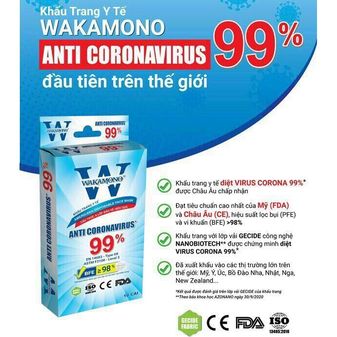 Khẩu Trang Y Tế 4 Lớp Wakamono (Hộp 10 Cái) - Diệt 99% Virus Corona
