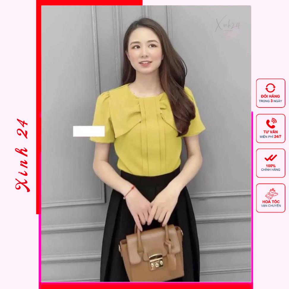 Áo sơ mi nữ công sở nơ bảng siêu xinh, hàng thiết kế Form chuẩn | BigBuy360 - bigbuy360.vn