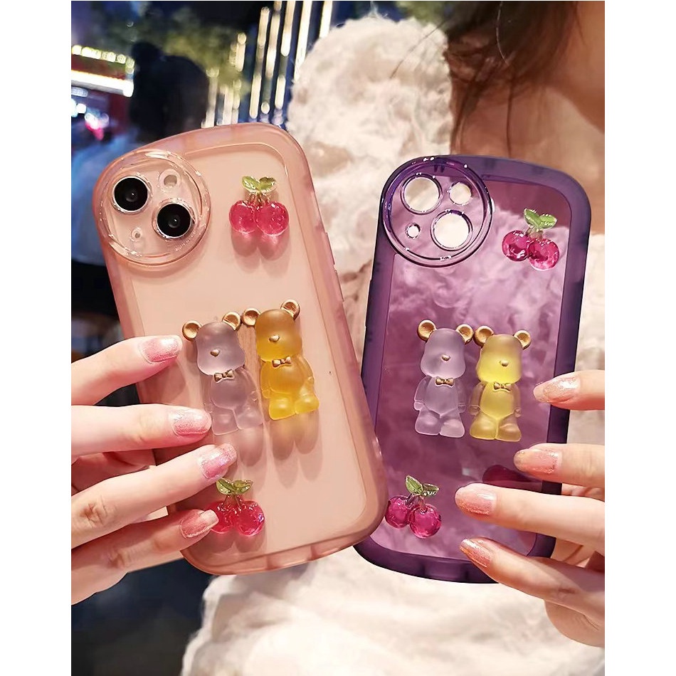 Samsung Galaxy J6 Plus J7 Pro J2 Prime A20 A30 A51 A20S A7 2018 Cute Crystal Cherry Bear High Quality Tpu Airbag Fine Hole Shockproof Protection Clear Soft Phone Case 1NKS 05