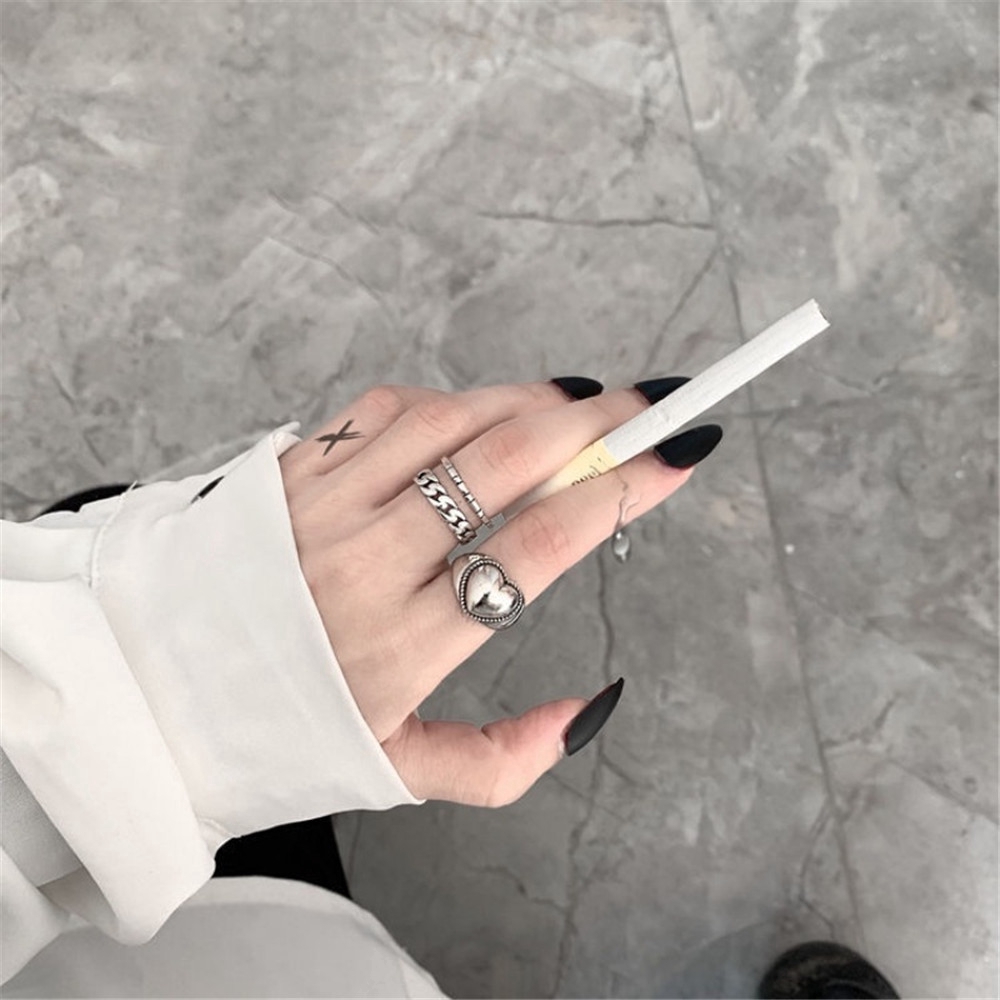 Nhẫn Thiết Kế Hở Mặt Hình Trái Tim Phong Cách Hàn Quốc