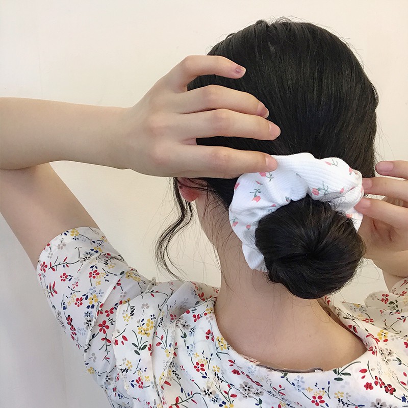 Scrunchie Cột Tóc Vải Gân Nhiều Màu Trơn và Hoa BM Girl Style Hot Trend