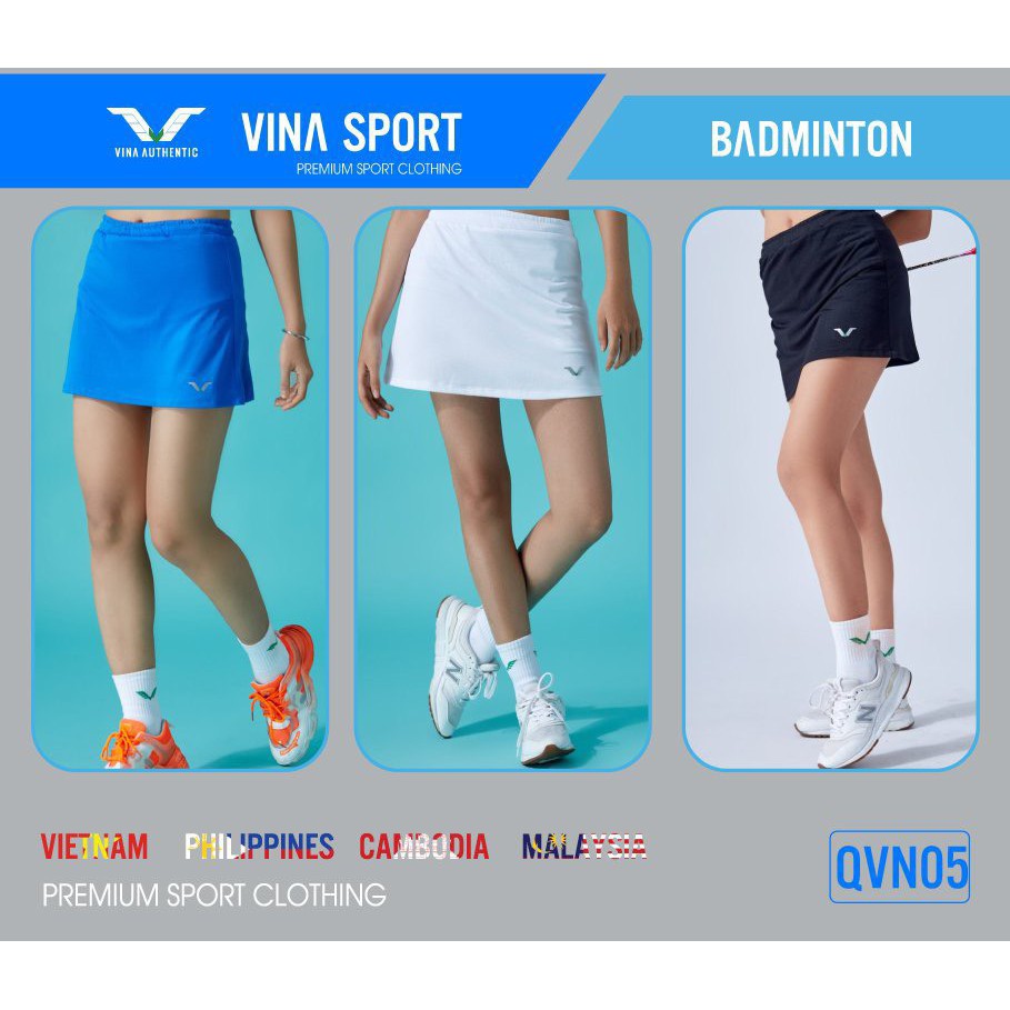 Chân Váy Tennis Nữ VVN01 Vina Sport, Chất Thun Poly Thấm Hút Mồ Hôi, Thoáng Mát, Co Dãn Tốt, Full Size, Đồ Thể Thao Nữ