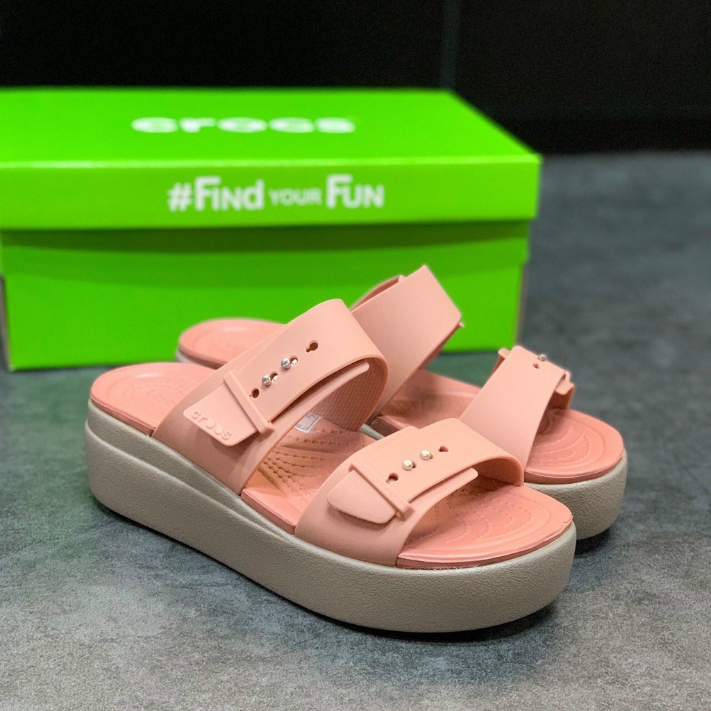 CrocsFanClub -  Dép lê brooklyn 2, kiểu cài khuy linh hoạt, đế cao 5cm cho nữ - PB138