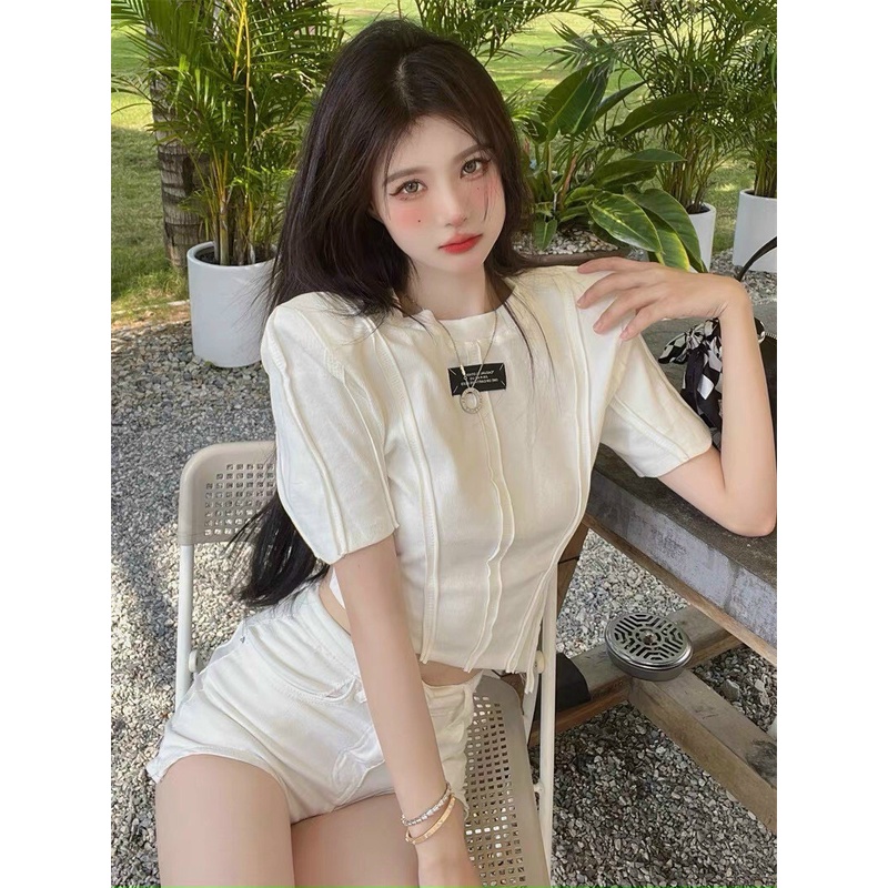 Áo Cộc Tay Croptop,Áo Tập Gym Gân Viền Ngược Phong Cách Cá Tính March.Clothes