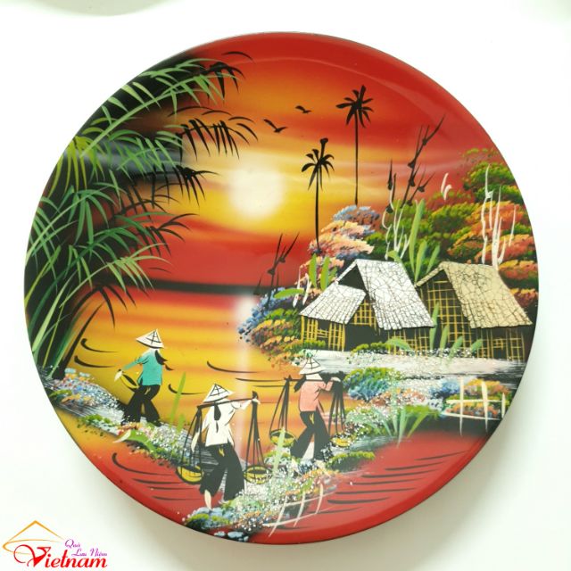 Đĩa Sơn Mài Lưu Niệm - Làng Quê Việt Nam