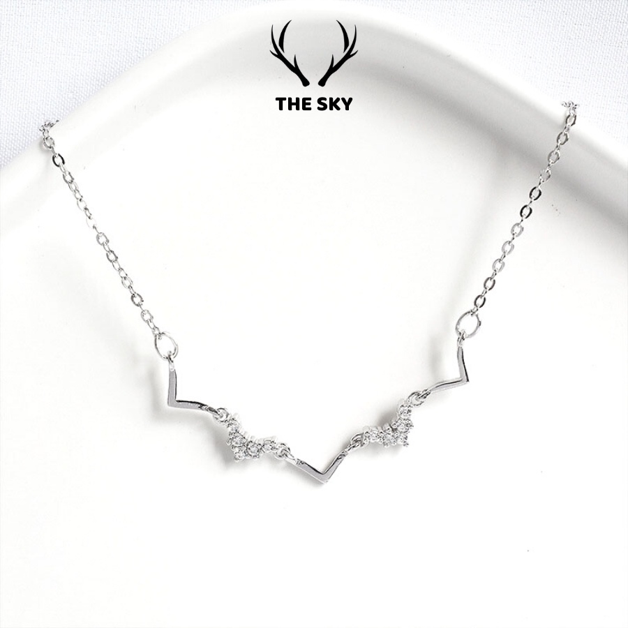 Vòng cổ nữ DC1002 mặt zic zac đính đá xinh xắn cá tính, dây chuyền bạc hàng thiết kế The Sky Hot trend