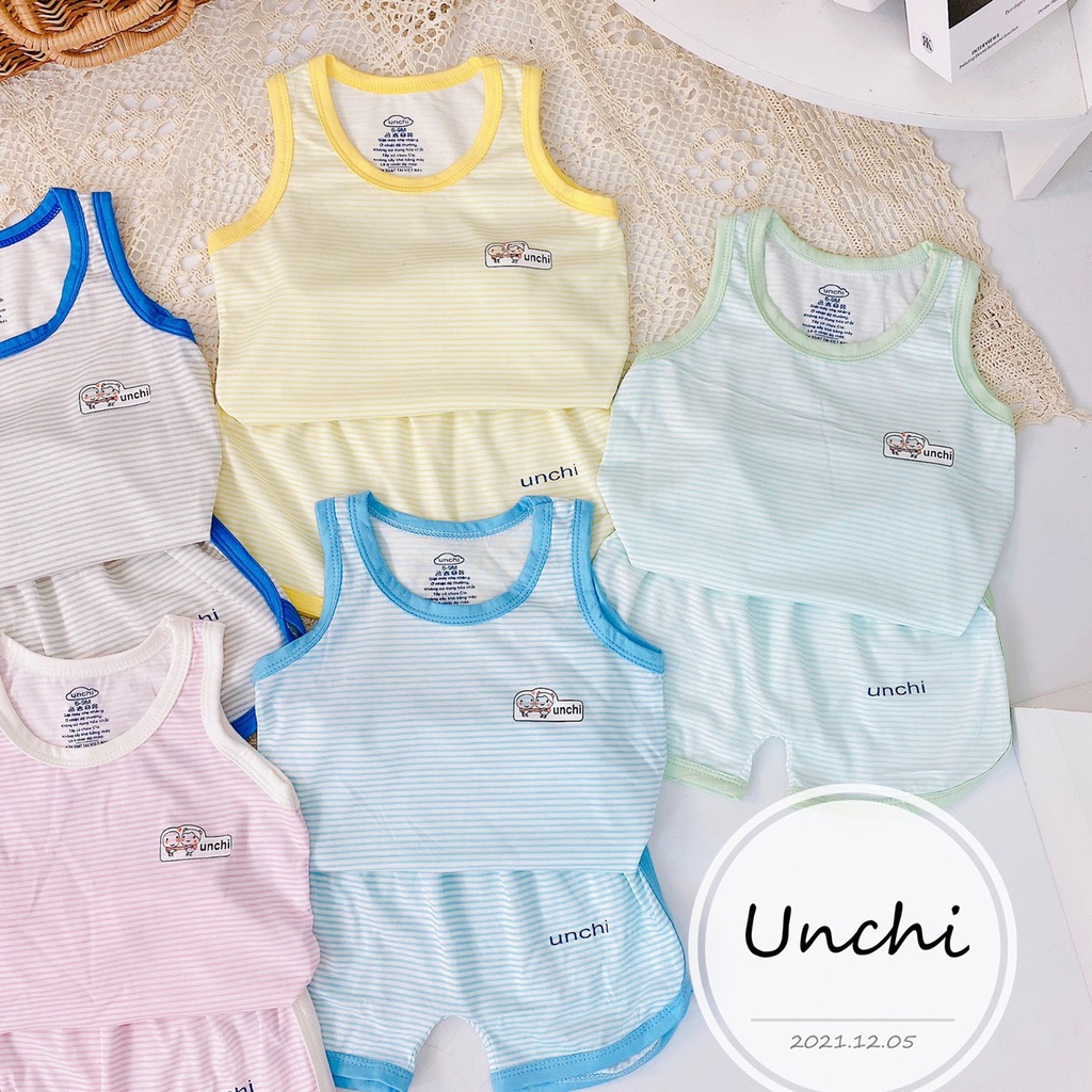 [ CHÍNH HÃNG UNCHI  ] Bộ Ba Lỗ Kẻ Tre Chất Cotton Mềm Mịn Siêu mát Co Giãn cho bé trai/ gái 3-14kg -