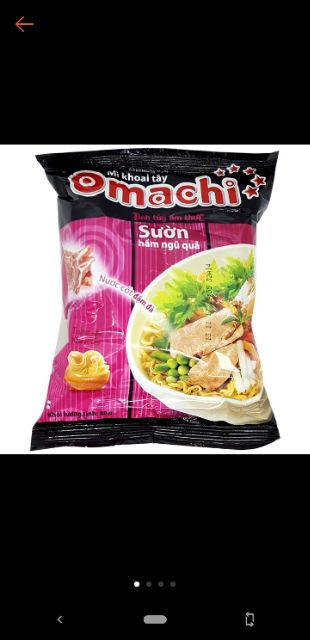 MÌ GÓI OMACHI 3 VỊ BÒ HẦM, TÔM 5 SAO, SƯỜN NGŨ QUẢ 80G