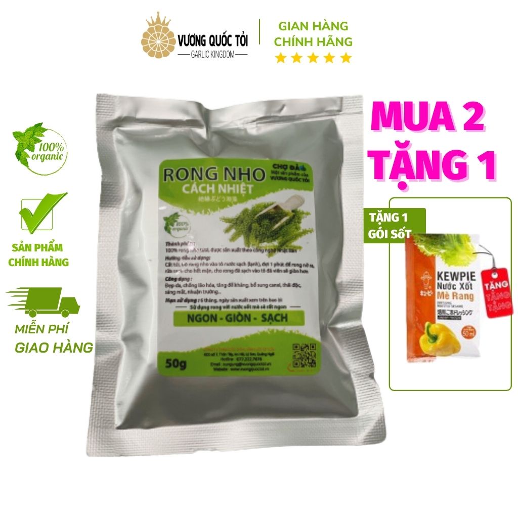 [Mã BMBAU50 giảm 7% đơn 99K] Rong Nho Tách Nước - Vương Quốc Tỏi - Túi 100g nở ra 300g, Thực phẩm cho sức khoẻ