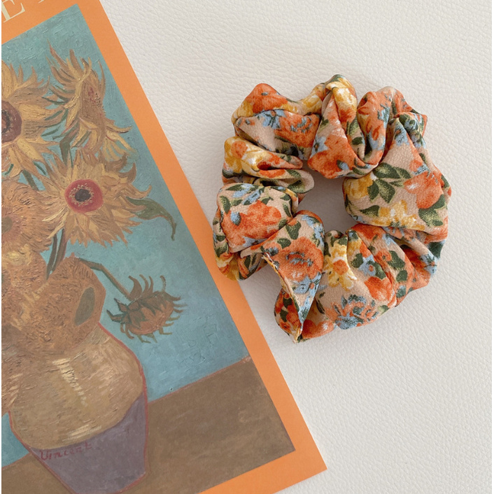 Dây buộc tóc Scrunchies thêu hoa Vintage HD55